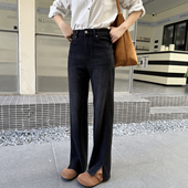 直筒宽松拖地阔腿裤 新年秒瘦神裤 新款 女2026春季 黑色开叉牛仔裤