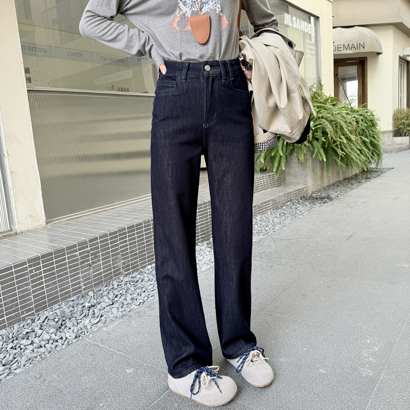 裤型天花板~深蓝色窄版牛仔裤女秋冬2025新款直筒百搭显瘦阔腿裤