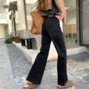 直筒显瘦马蹄阔腿裤 女秋冬新款 烟灰加绒微喇牛仔裤 自留很难不爱