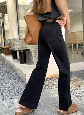 自留很难不爱~烟灰加绒微喇牛仔裤女秋冬新款直筒显瘦马蹄阔腿裤