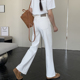 型 窄版 弹力白色加绒牛仔裤 宝藏裤 女秋冬直筒宽松显瘦拖地阔腿裤