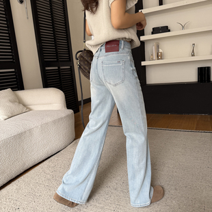 直筒宽松拖地阔腿裤 王炸自留单品 春季 女2026新款 浅蓝微喇牛仔裤