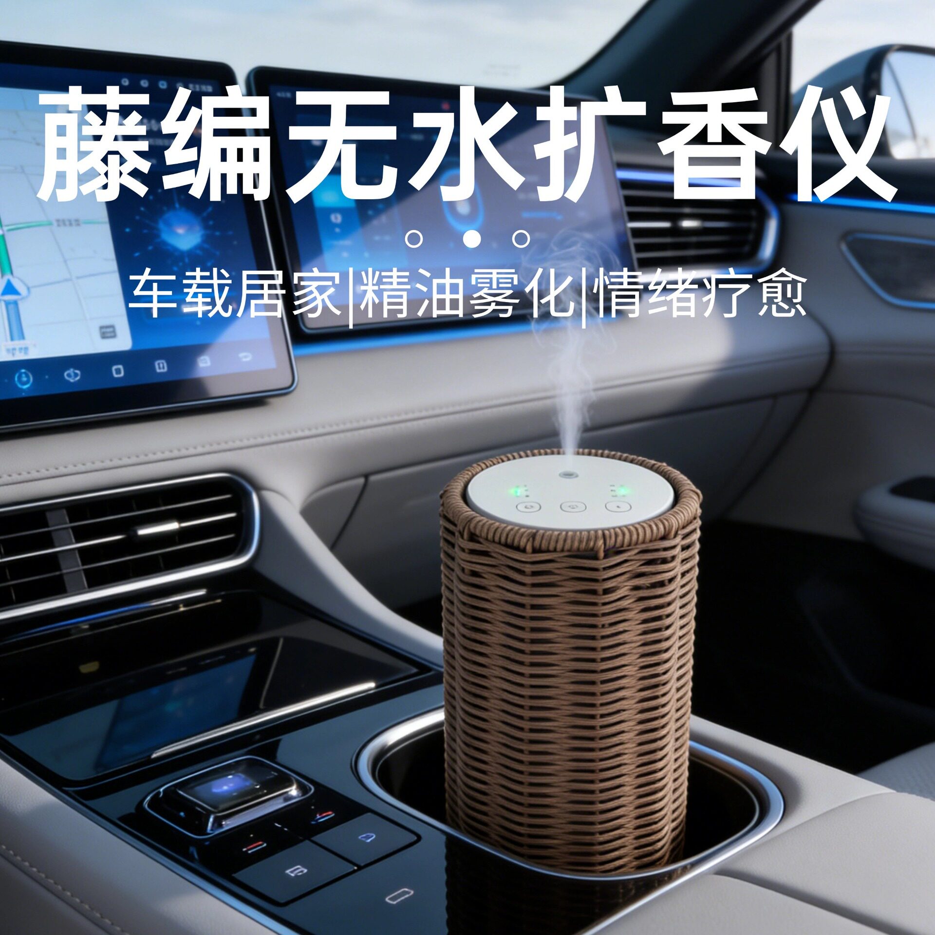 仿藤车载香薰机二流体大雾量无水精油扩香仪办公居家喷香机礼品