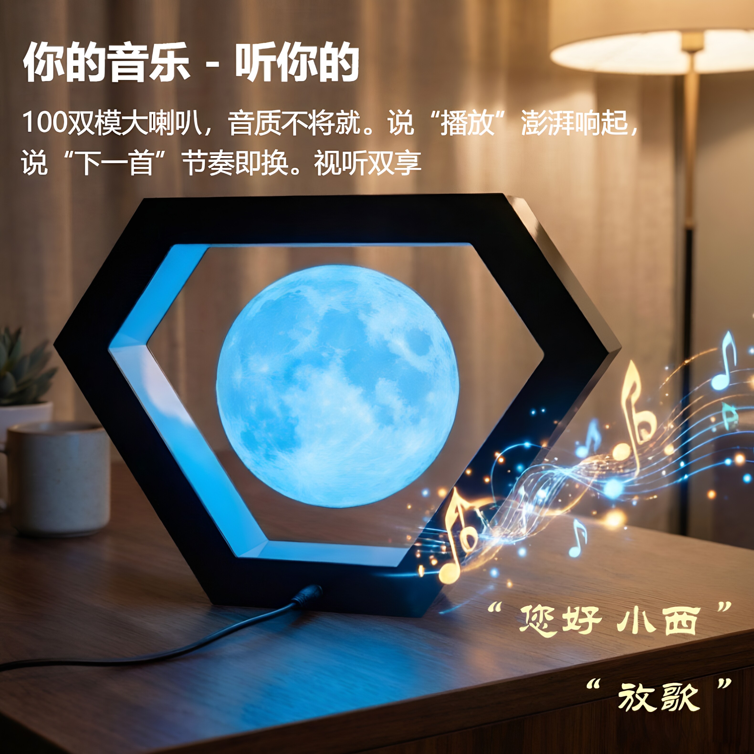 直供语音手势控灯磁悬浮月球灯地
