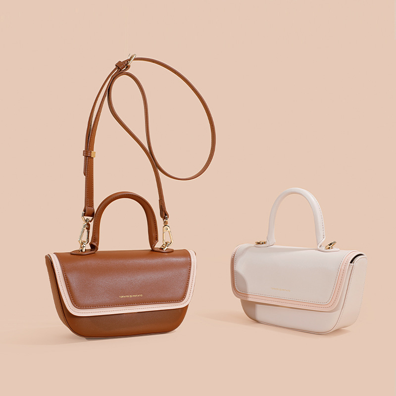 包包女手机包撞色真皮女包斜挎包高级感通勤女包夏季手提小包