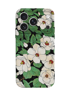 个性雨夜绿色白花插画文艺适用iPhone17 ProMax/air 16 plus苹果15Pro手机壳14防摔13保护套华为荣耀小米oppo
