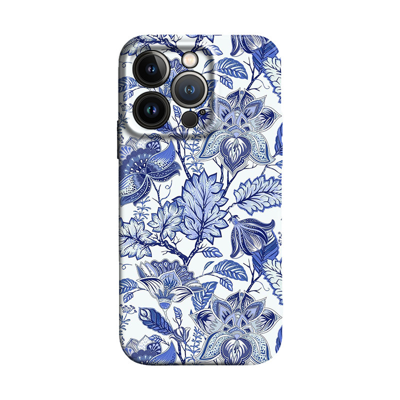 中国风传统青花瓷纹路青色冷调适用于iPhone16 ProMax/15 plus苹果14Pro手机壳13/12防摔保护壳套华为小米ov