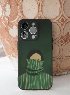 高领毛衣挡脸少女抽象绿色适用iPhone17 ProMax/air 16 plus苹果15Pro手机壳14防摔13保护套华为荣耀小米oppo