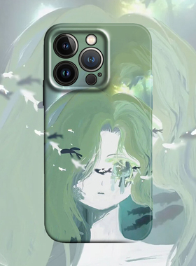 绿色氛围感女生韩系另类抽象插画适用iPhone16 ProMax/15 plus苹果14Pro手机壳13/12亮面菲林保护套华为小米o