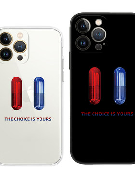 创意黑客帝国周边红蓝药丸适用iPhone13苹果12ProMAX防摔手机壳11
