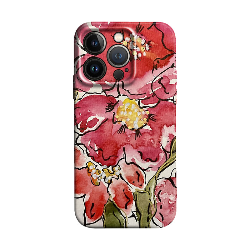 传统名族风彩色水墨画大花小众文艺适用于iPhone16 ProMax/15 plus苹果14Pro手机壳13/12防摔保护套华为小米