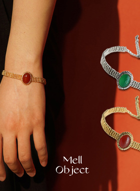 Mell红绿玛瑙手链复古小众高级感手饰女轻奢简约百搭设计感手镯