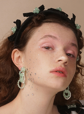 Mell翡翠白玉丝绒海绵发箍 立体蝴蝶结复古浪漫宽边增高原创设计