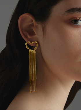 Mell纽纹心心流苏长款耳环 显脸瘦气质简约百搭耳坠耳饰原创新品