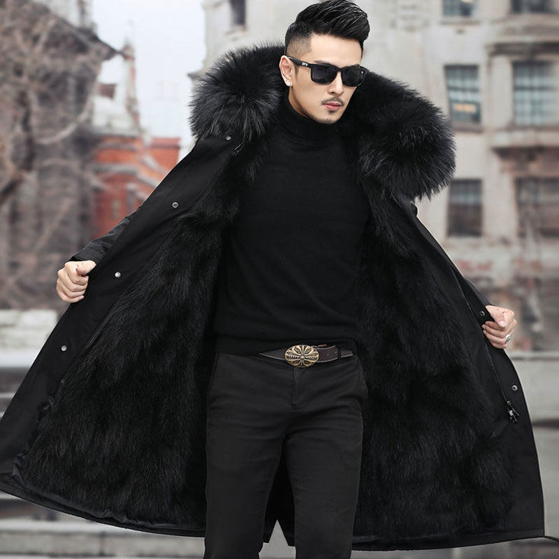 모피 파이는 남성 겨울 밍크 라이너 탈착식 벨벳 두꺼운 중년 및 노인 코트 코트 2024 새로운 스타일을 극복합니다