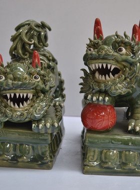 陶瓷中式风火球麒麟工艺品