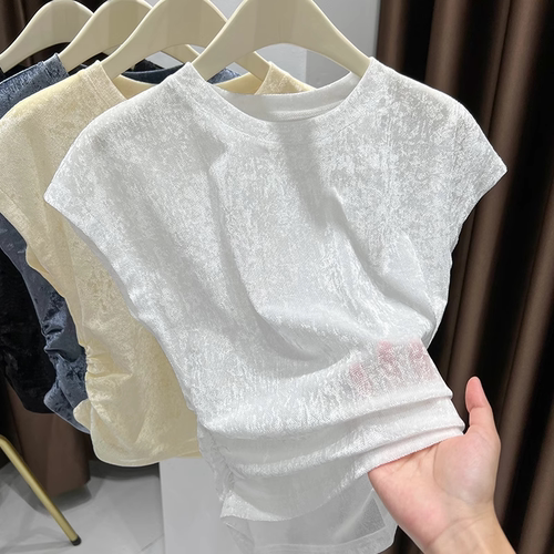奥特莱斯专柜正品清仓夏季新款网纱短袖t恤女显瘦时尚凉感小飞袖