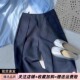 裤 奥特莱斯专柜正品 女 高腰压褶时尚 亚麻西装 清仓藏青色休闲裤 夏季