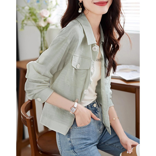 简约百搭轻薄短款 奥莱女装 韩版 新款 外套女 清仓仿醋酸麻感上衣夏季