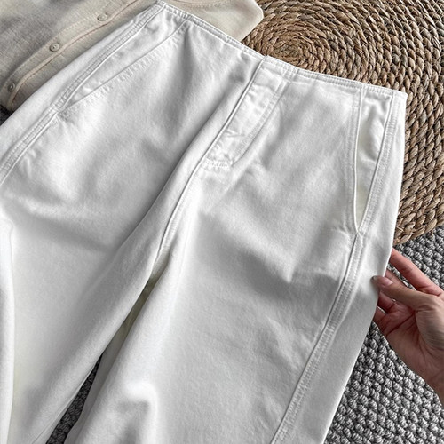 奥特莱斯专柜正品清仓春秋进口镰刀棉牛仔裤女茧型高腰显瘦九分裤