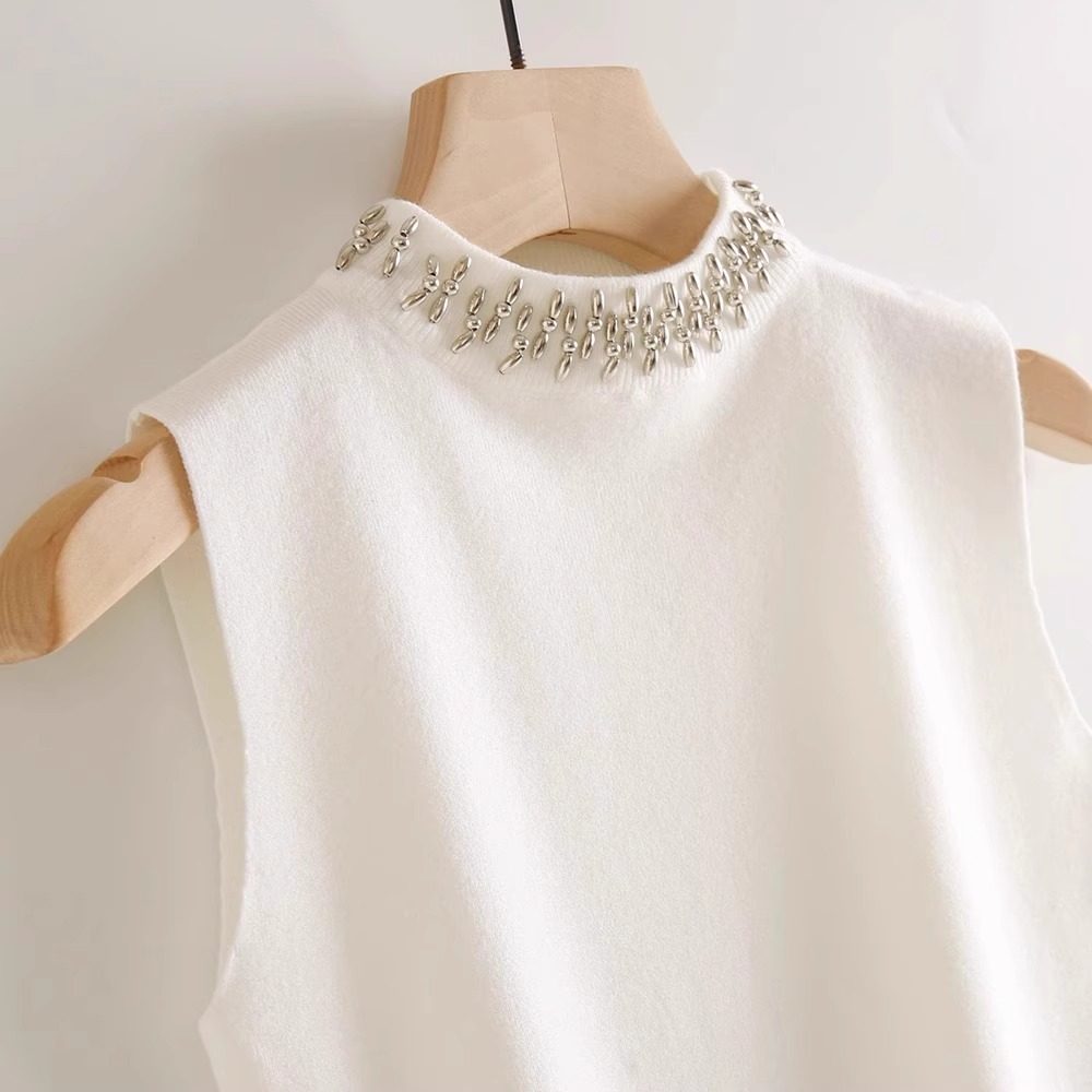 奥特莱斯品牌正品捡漏春夏钉珠半高领气质无袖内搭显瘦针织背心女,女装/女士精品,背心吊带,淘宝优惠券,粉丝福利购,淘宝优惠卷