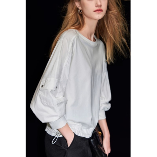 拼接衬衫 口袋时尚 下摆松紧衬衣 清仓25春秋简约风通勤工装 奥莱女装