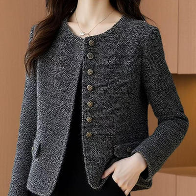 奥特莱斯专柜正品清仓小香风毛呢外套女短款轻奢圆领高端气质外套