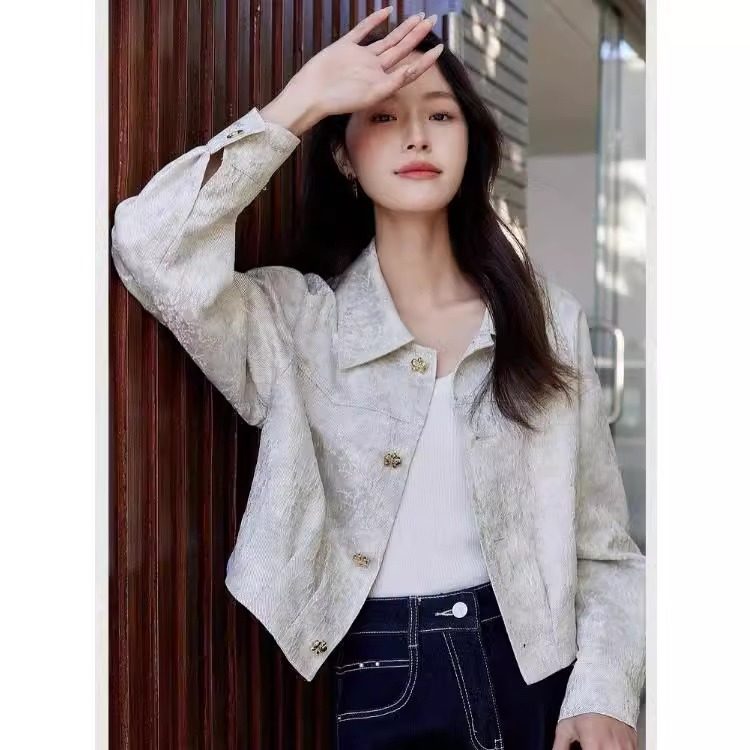 奥特莱斯专柜正品清仓春季款小个子短外套女长袖时尚提花休闲上衣图片