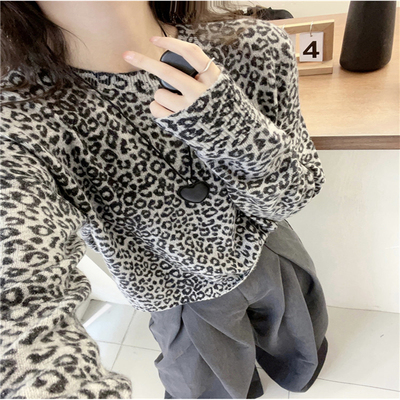 复古豹纹羊毛针织衫女欧洲站2024早秋新款欧货女装时尚洋气小衫潮