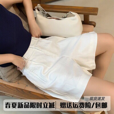 奥特莱斯专柜正品清仓白色西装短裤女夏季外穿棉麻休闲宽松五分裤