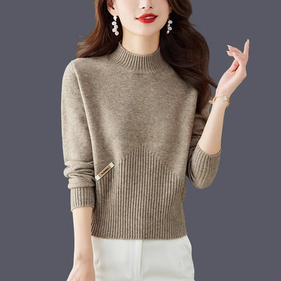 鄂尔多斯市半高领针织羊绒衫女短款秋冬新款小个子高腰羊毛打底衫