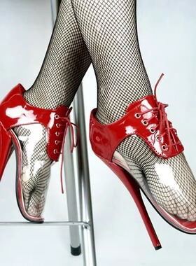 18CM超高跟鞋透明绑带高帮单鞋情趣调教SM芭蕾舞女王大码裸靴虐足