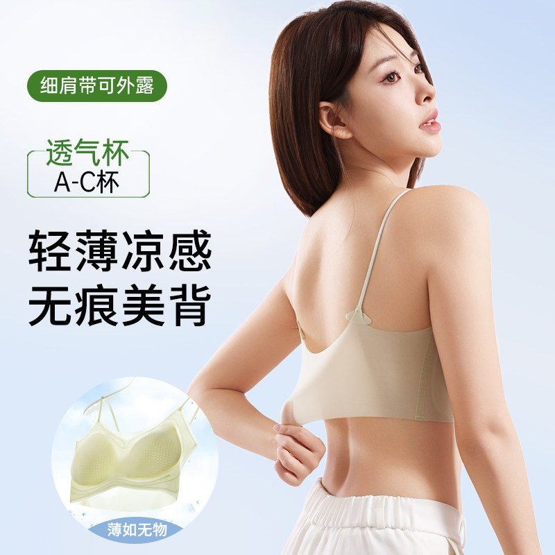 Caxltz Kgcmd细肩带内衣女小胸聚拢夏薄款美背一体式背心凉感文胸