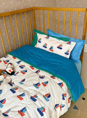 韩国正品代购tinycosmos帆船柔软水洗纯棉儿童单人被子空调被枕套