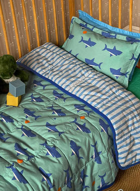 韩国正品代购tinycosmos鲨鱼柔软水洗纯棉儿童单人被子空调被枕套