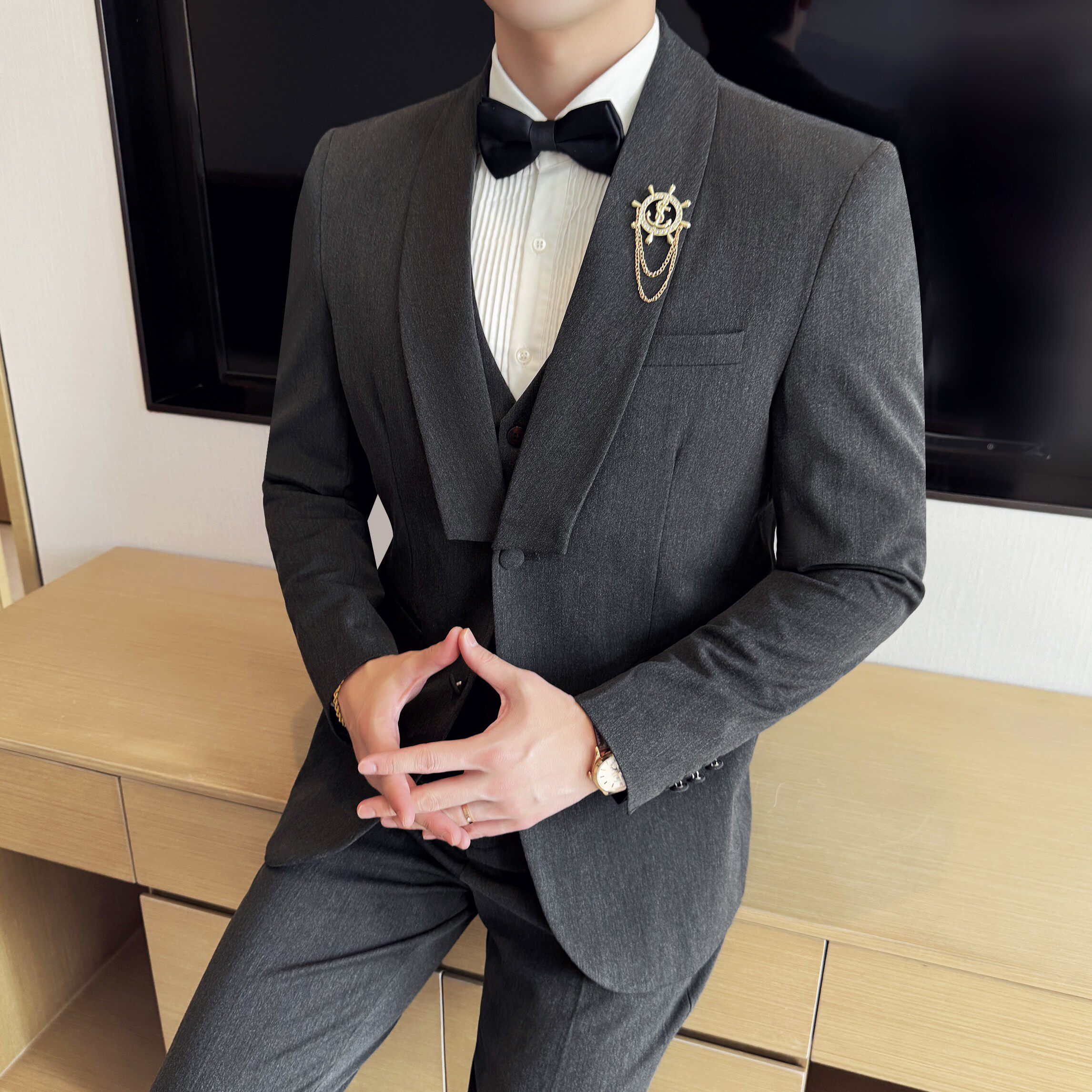 男士青果领商务休闲西装结婚礼服西服套装2526-P265图片