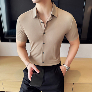 肌理纹冰丝高弹无痕衬衫修身短袖衬衣男2807-P63图片
