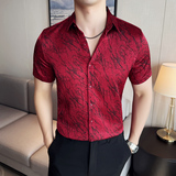 肌理纹短袖衬衫提花褶皱韩版修身免熨衬衣男CS021-P58，男装T恤，星座1606-1