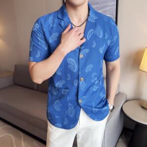 夏季冰丝短袖西服无里衬提花休闲西装DXZ003-P88图片