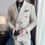 双排扣韩版修身商务西服毛呢西装三件套2414-P265，男装西服套装，星座1606-1