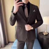 男士商务休闲西服双反领时尚潮流韩版修身西装三件套2523-P280，男装西服套装，星座1606-1