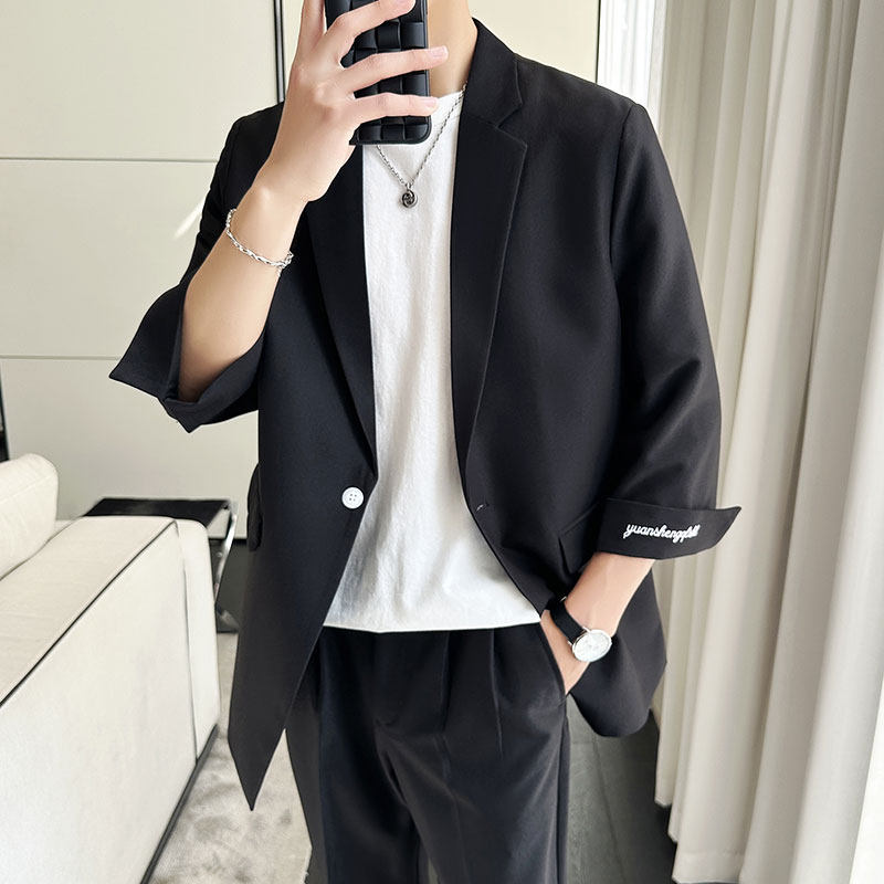 春夏薄款轻熟风七分袖宽松休闲垂感西服九分裤两件套1828-P205，男装西服，星座1606-1