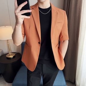 冰丝满天星烫金西服时尚休闲短袖西装外套DX43-P128图片