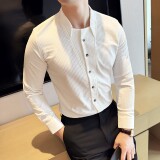 男士立领格纹长袖衬衫商务休闲时尚免熨衬衣男CS047-P63，男装衬衫，星座1606-1
