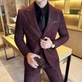 莱赛尔醋酸男士商务休闲西服韩版修身条纹西装套装2530-P285，男装西服套装，星座1606-1