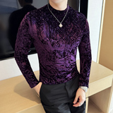 DS047-P48金丝绒满天星半高领T恤时尚修身立体男士长袖打底衫，男装T恤，星座1606-1