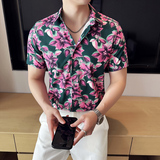 夏季印花短袖衬衫冰丝时尚休闲免熨衬衣男CS028-P58，男装T恤，星座1606-1