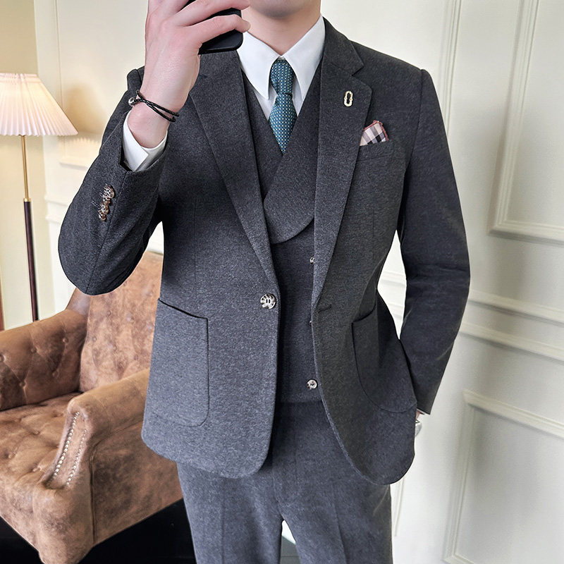 韩版修身商务西服毛呢西装三件套1824-P235,男装西服套装,星座1606-1