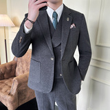 韩版修身商务西服毛呢西装三件套1824-P235，男装西服套装，星座1606-1