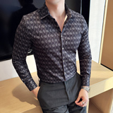 麂皮绒印花秋冬厚款男士长袖衬衫时尚休闲免熨衬衣CS049-P63，男装衬衫，星座1606-1